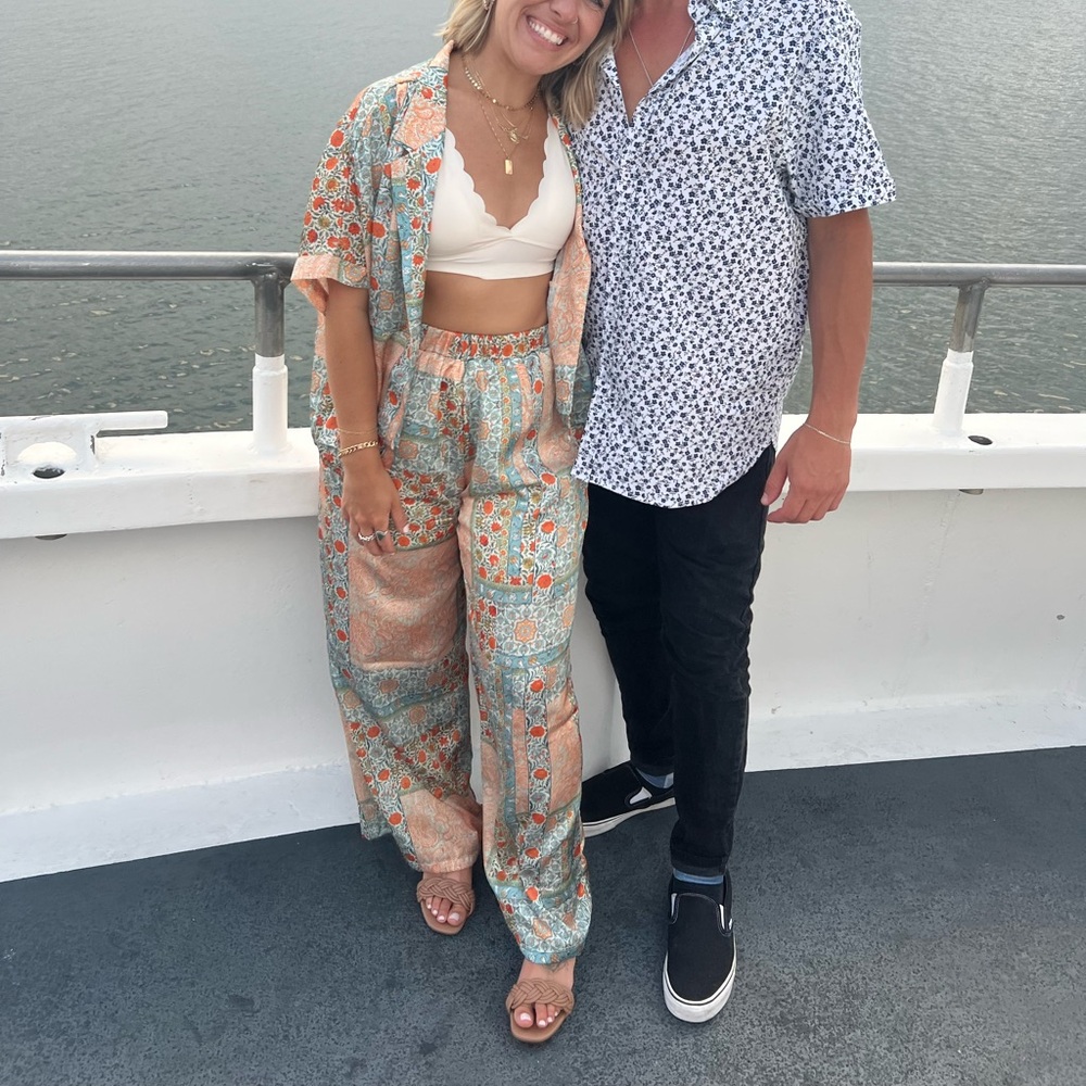 Two piece silky button down and matching pants